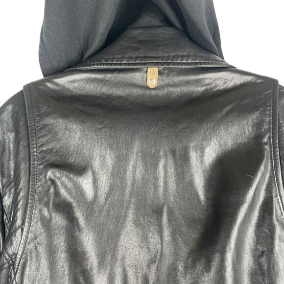 Mackage Manus Lamb Leather Jacket Detachable Hood Black Blue Size 36/ S - Picture 7 of 16